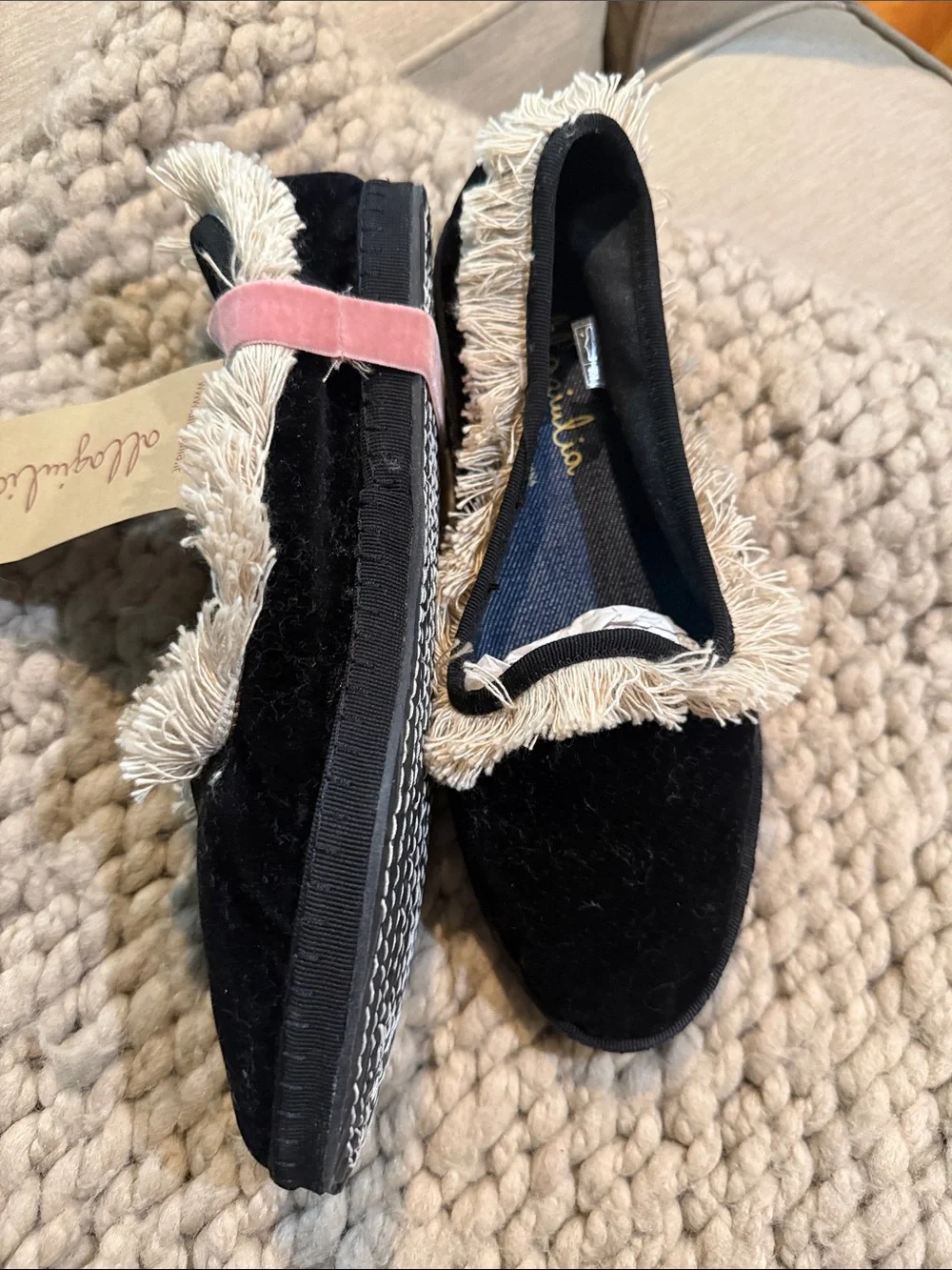 Allagiulia Italian Black Velvet Fringe Mary Jane Flats new never worn